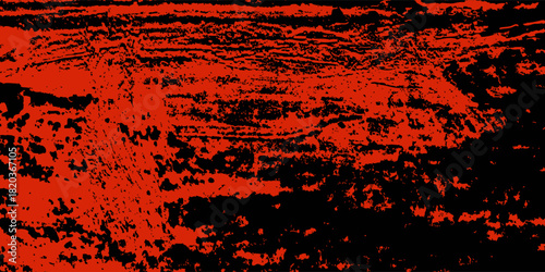 Grungy Halloween red and black background. Creepy spooky vector hand drawn ink banner bg. Punk sponge stamps, splatter sprinkles texture. Grunge paint stroke design. Horizontal Halloween frame border