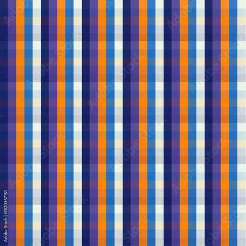 Vertical stripes of blue, orange, and white intersect with faint horizontal lines, creating a plaid pattern with a blurred, soft, and pixelated texture.
