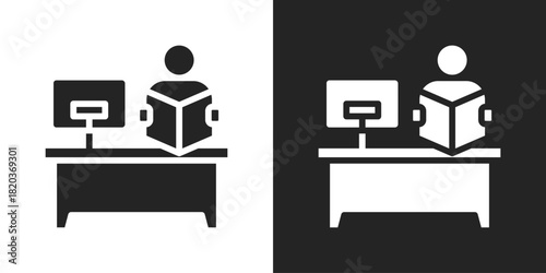 Desk Study Icon In Black And White Glyph Style