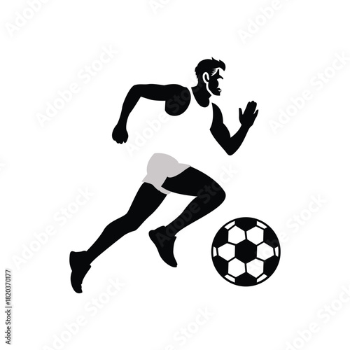  Running Soccer Player Silhouette Dribbling Ball  Minimal Sports Vector Illustration