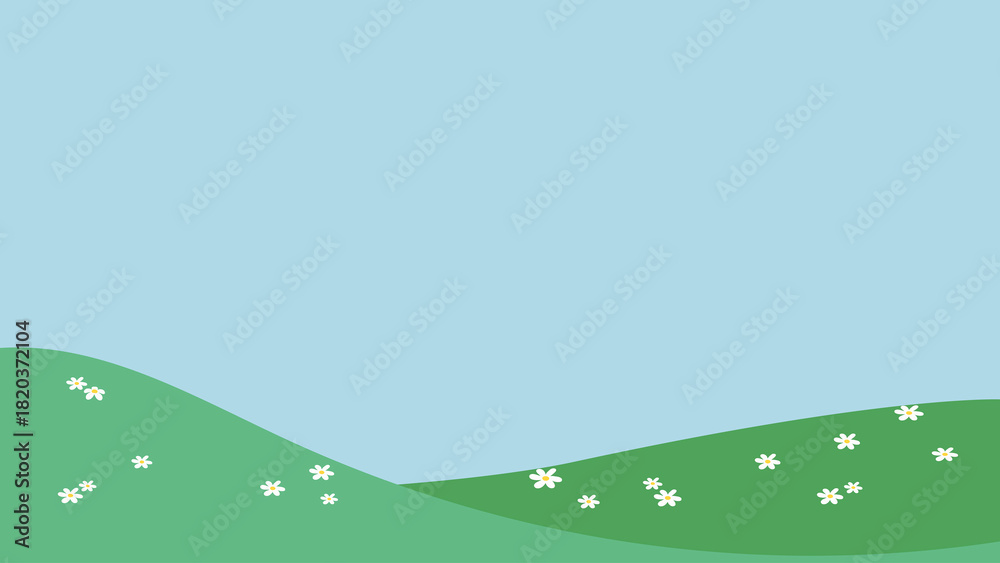 Fototapeta premium Grass hill desktop wallpaper, blue sky simple illustration