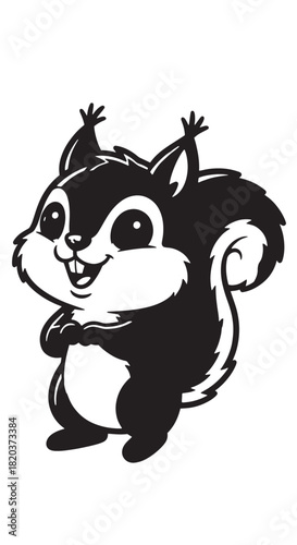 Playful Cartoon Squirrel Character with Cheerful Expression in a Forest.
