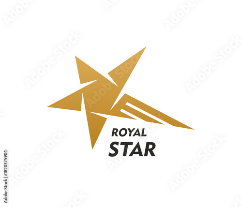 Royal shooting star graphic icon or badge. Business identity geometric sign, brand leadership award abstract vector icon. Sport team star luxury symbol or company success graphic emblem