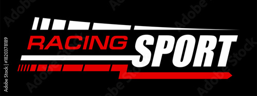 Race car, motocross championship sticker or symbol. Speed drive motorsport tag, rally competition emblem vector sticker. Car racing championship decal patch with racing sport red and white text