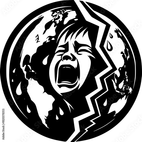World's Cry: The illustration portrays a child's raw, unfiltered distress and connects it to the planet's fragility, using dramatic lines to show an important concept.