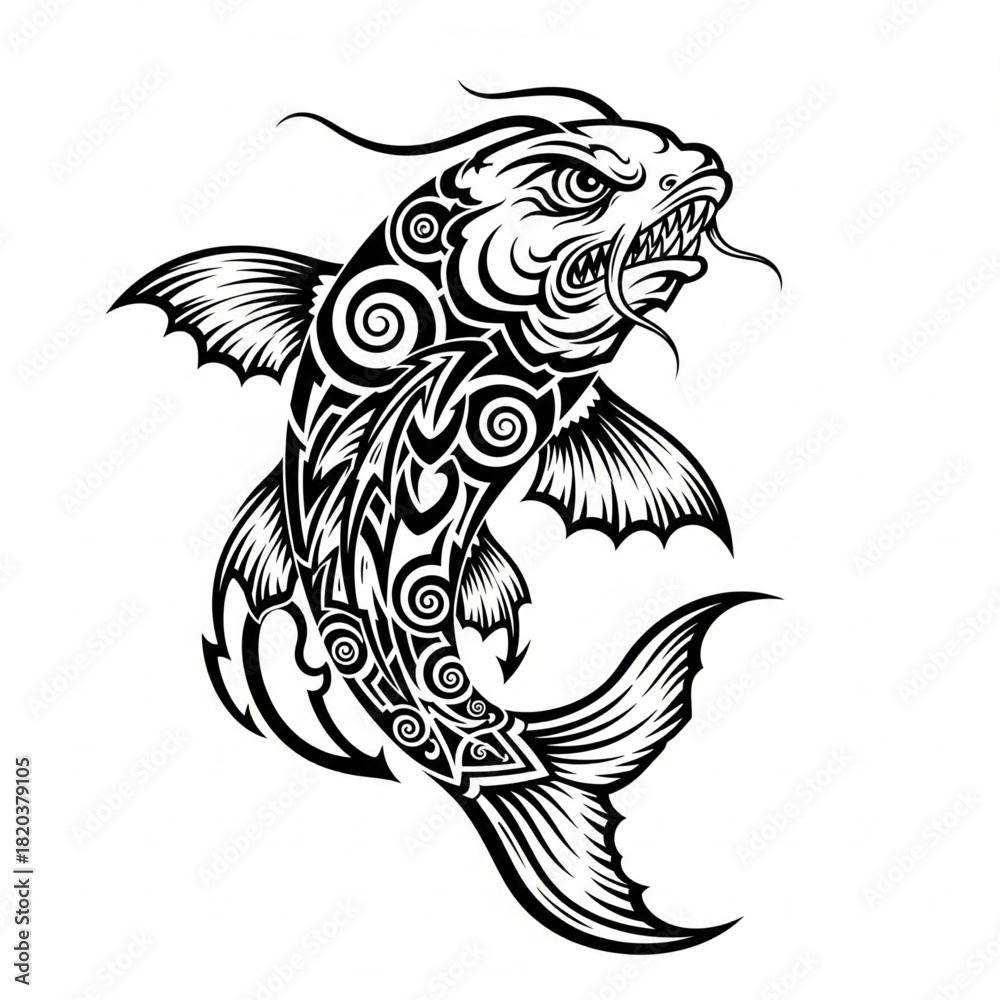 custom made wallpaper toronto digitalIntricate Koi Fish Tattoo Design with Tribal Elements and Swirls