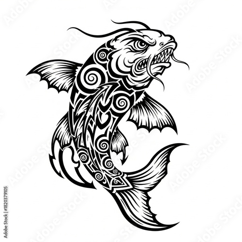 Wallpaper Mural Intricate Koi Fish Tattoo Design with Tribal Elements and Swirls Torontodigital.ca