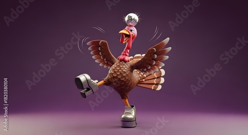 Dancing Disco Turkey with Platform Shoes on Purple Background