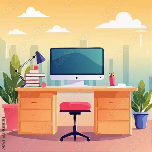 Vibrant Workspace with Desktop Computer