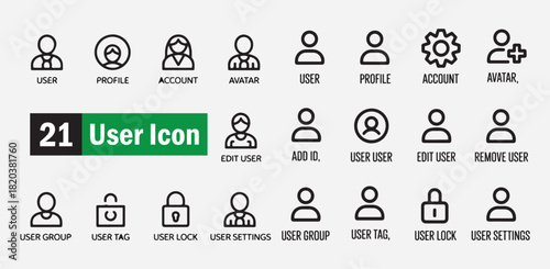 Comprehensive user icon collection with profile account avatar edit add lock settings