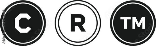 Copyright Trademark and Registered Symbol Icons in Circles vector illustration