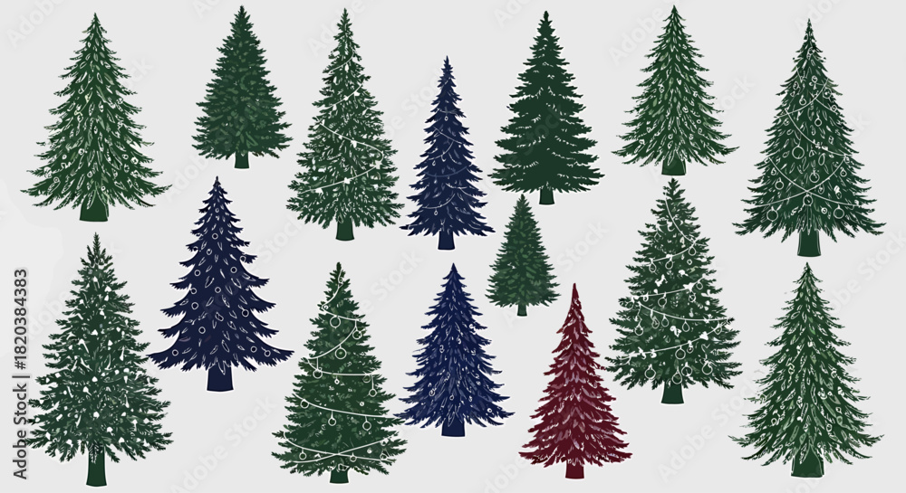 Obraz premium Collection of Colorful Christmas Trees on White Background