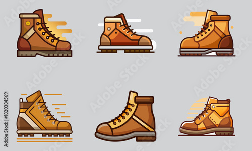 Collection of Flat Design Hiking and Work Boots