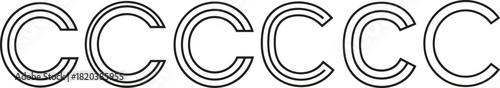 Multiple Outline Letter C Shapes Arranged in a Row on White Background alphabet character