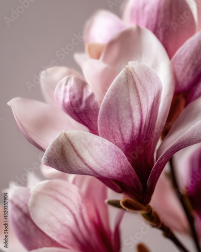 Close-up of delicate pink magnolia flower petals with deep magenta veins image photo