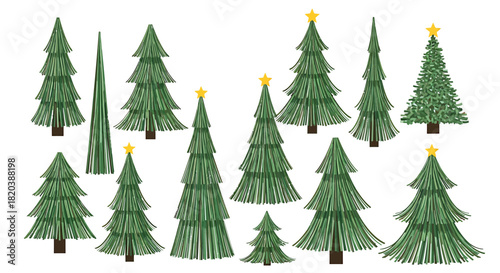 Collection of Christmas Trees with Golden Stars