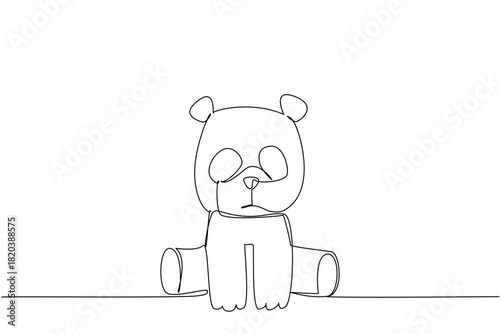 Single line draw of a cute baby panda sitting with round patches and small ears, a wildlife concept themed for cute wild animals cartoon sitting, ideal for nursery prints, stickers, and kids branding