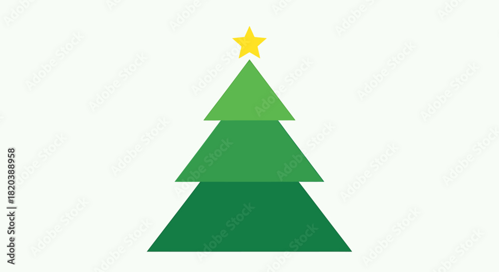 Fototapeta premium Green Christmas Tree Icon with Yellow Star