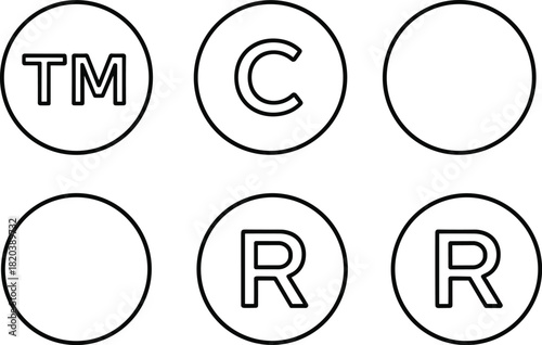 Trademark Copyright And Registered Symbol Icons In Circles On White Background vector illustration
