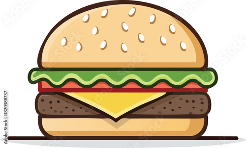 Hamburger with cheese and vegetables on a white background