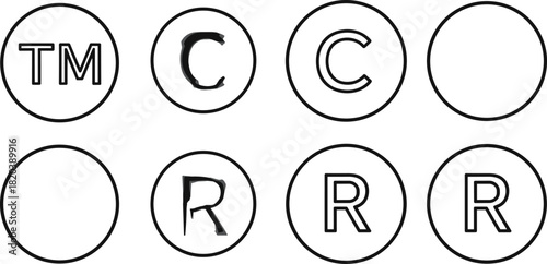 Trademark Registered Copyright Symbols In Circles With Variations vector illustration