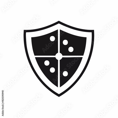 Modern vector shield icon featuring a quadrant design with scattered dots, symbolizing robust defense, digital security, and reliable protection for various applications