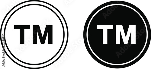 Trademark TM Symbol In Circle Icons Black And White Variations vector illustration