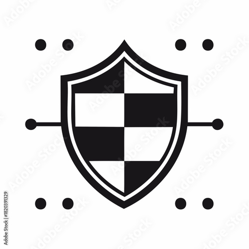 Cybersecurity shield icon symbolizing data protection and network defense with digital elements