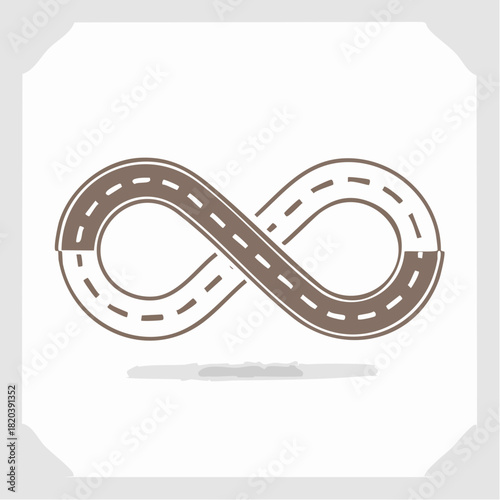 An endless road shaped like an infinity symbol representing a continuous journey, perpetual motion, and unlimited possibilities. A conceptual vector illustration