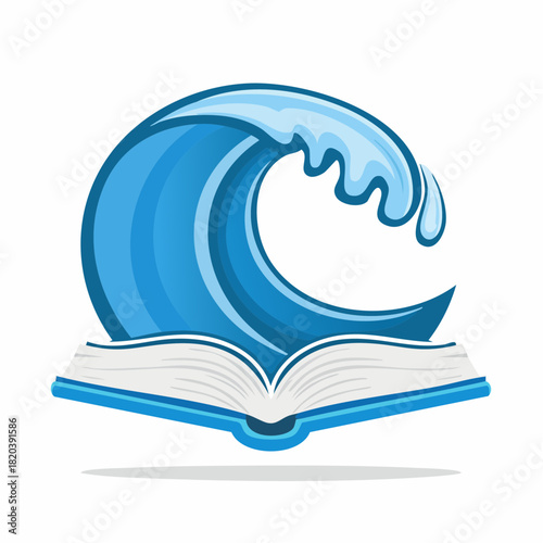 Symbolic illustration of a powerful blue ocean wave cresting over an open book, representing the expansive flow of knowledge, learning, and insightful understanding