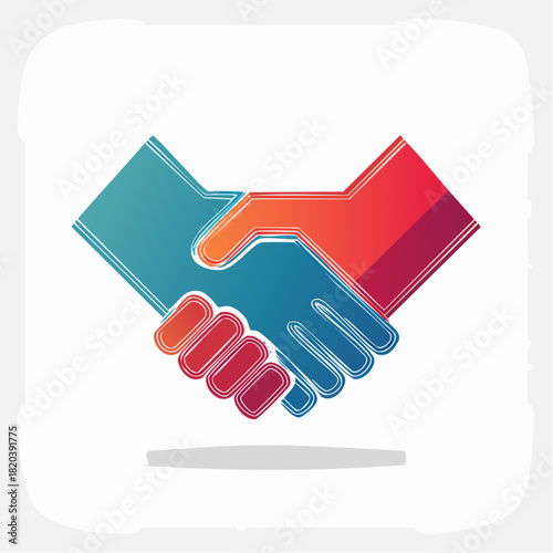 Dynamic abstract graphic design of two hands engaging in a firm handshake, symbolizing successful partnership, agreement, collaboration, and mutual trust within business and professional environments