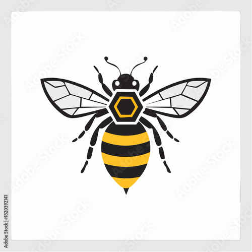 Elegant Bee Illustration with Hexagon Pattern - Nature, Honeycomb & Agriculture Icon