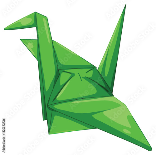 Green Origami Paper Crane Vector Illustration