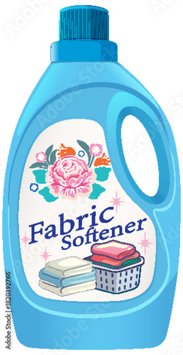 Blue Fabric Softener Bottle with Floral Label Illustration