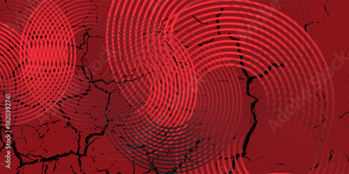 Collection of red concentric circles. Collection of radial sound wave or sonar rings. Pack of radar icon symbols, targets, dashed lines, halftones, Modern.