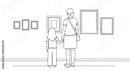 Mother and daughter admiring the art at modern museum together now