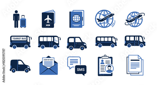 Plan your next trip with these travel and transportation vector icons