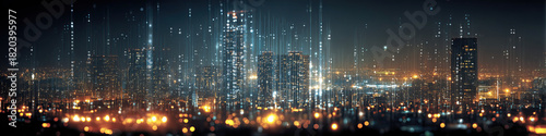 Smart city night scene, presenting the visual effect of the integration of technology and the city
