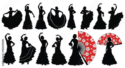 Dynamic flamenco dancers silhouette art for vibrant cultural designs