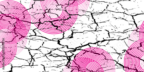 Collection of pink concentric circles. Collection of radial sound wave or sonar rings. Pack of radar icon symbols, targets, dashed lines, halftones.