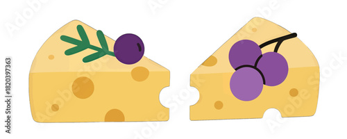 Cheese slices garnished with grapes and herbs