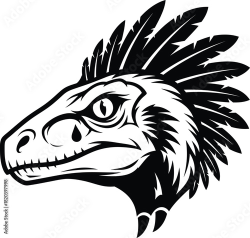 Vector feathered dinosaur head illustration prehistoric animal design eps silhouette