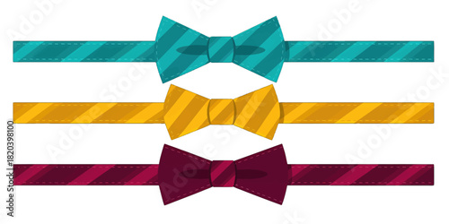 Colorful Striped Bow Ties in Teal Yellow and Maroon