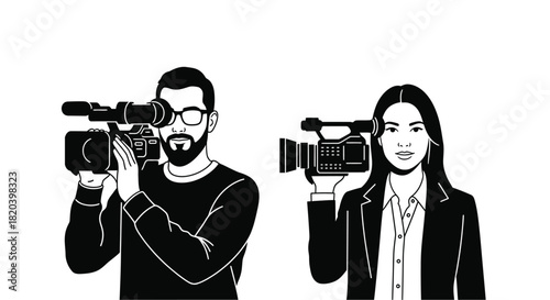 Videographers filming video production crew professional cameramen