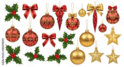 Festive Christmas Ornaments and Decorations A Collection of Baubles, Bows, and Holly for the Holidays