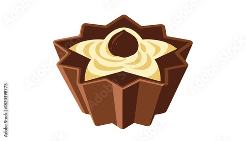 Delicious chocolate tart with cream and cherry on top