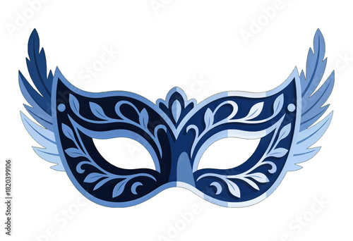 Elegant Blue And White Venetian Mask With Feathers