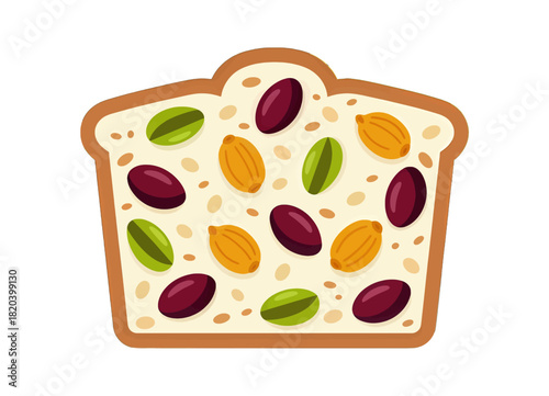 Festive Italian panettone slice with nuts and raisins