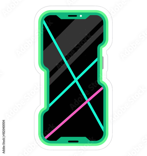 Modern Smartphone with Neon Green and Pink Graphic Lines