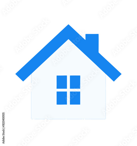 Minimalist House Icon with Blue Roof and Windows